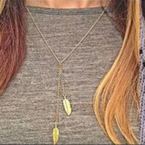 Boho Festival Gold Feather Pendant Chain Necklace